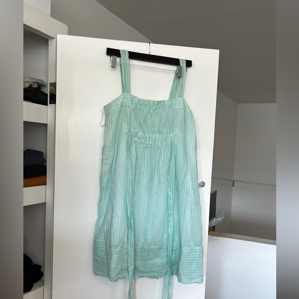 Zara Basic Striped Cotton Sundress Green White Pockets Dress SZ M